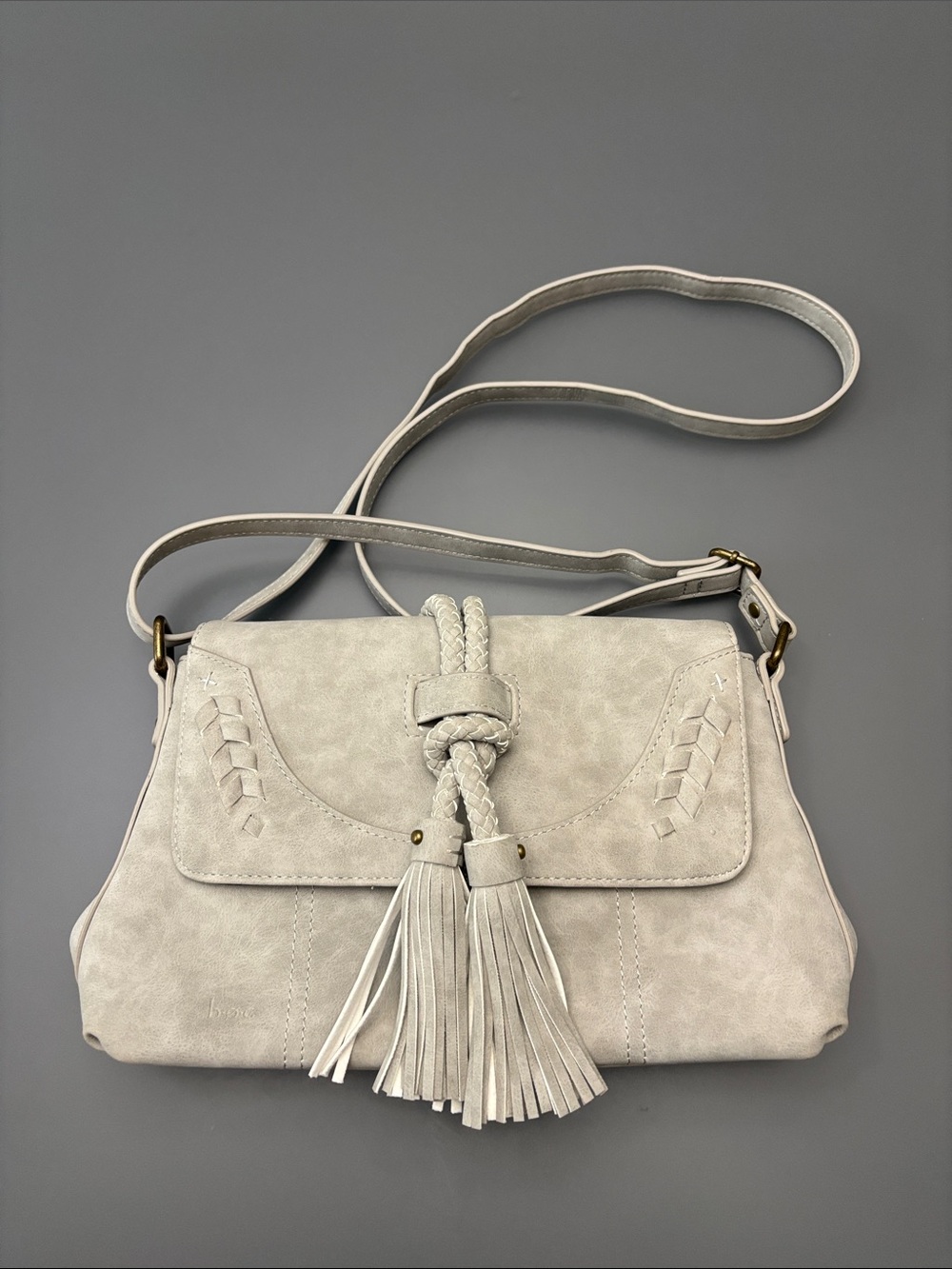 BOC Born Concept Crossbody Shoulder Bag Purse Light Dove Gray Tassel Boho